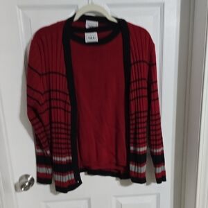 Chic Red and Black Striped Cardigan